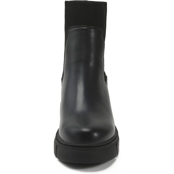 Women's Black Elastic Chelsea Boots Chunky Block Heel Platform Ankle Boots - Picture 3 of 7